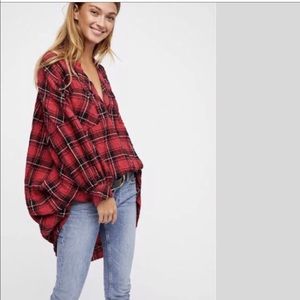 Free People Not Your Boyfriends Plaid Tunic Red